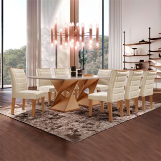 Conjunto Sala de Jantar Genova Tampo Vidro/mdf com 8 Cadeiras Genova Smart Plus Cinamomo/Off White/Bege em Oferta na Shopee