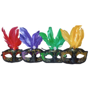 Máscara Veneza c/ Glitter, Pedra e Pena