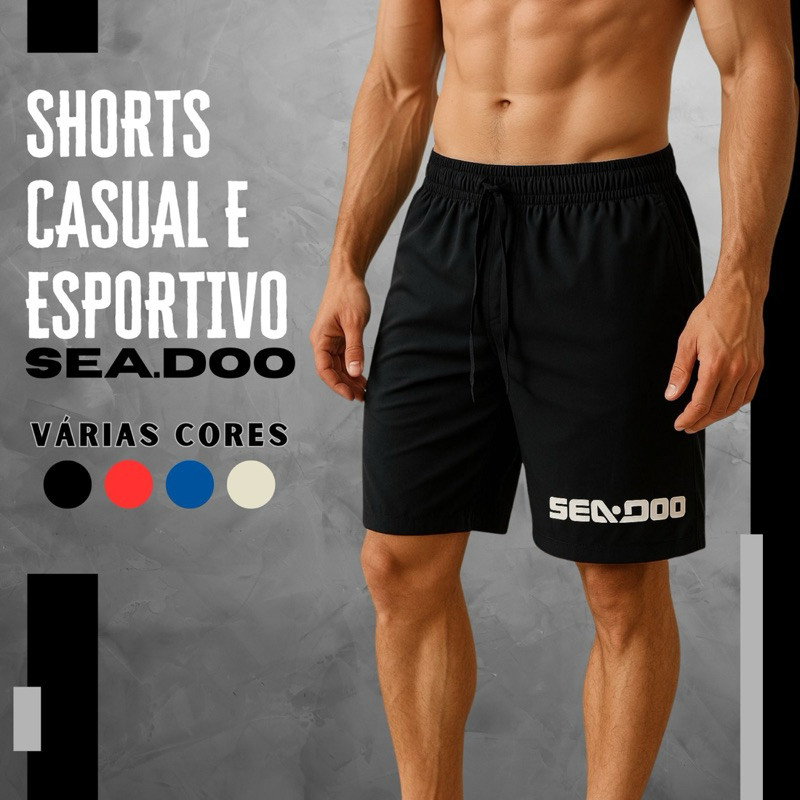 Shorts Praia Masculina Sea adoo Bermuda Tactel Jet Ski Tecido Leve Secagem Rápida Verão Esporte Náutico