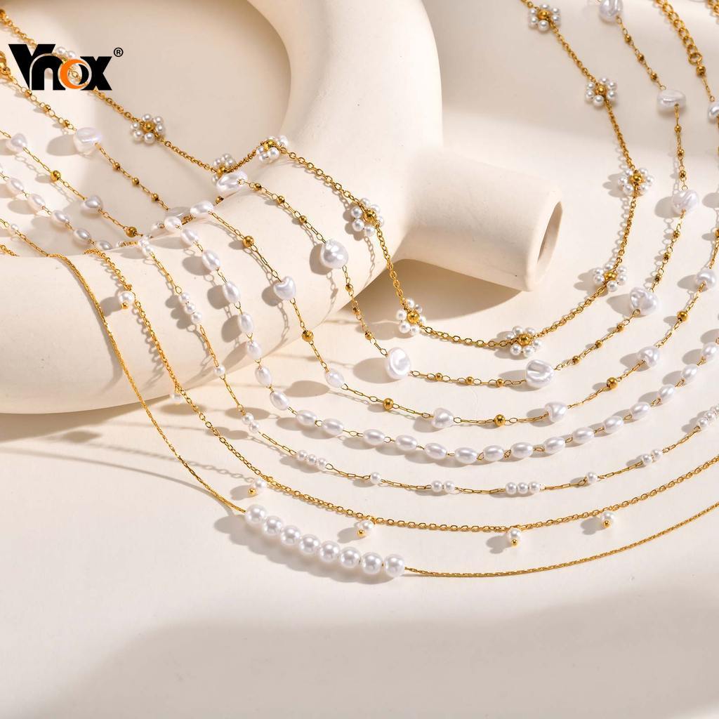Vnox Feminino Meninas Flor Pérola Natural Barroco Pingente Colar Coleção De Aço Inoxidável Não Manchar E À Prova Dwaterp