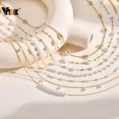 Vnox Feminino Meninas Flor Pérola Natural Barroco Pingente Colar Coleção De Aço Inoxidável Não Manchar E À Prova Dwaterp