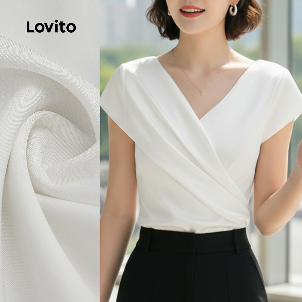 (NEW) Lovito Blusa Casual com Pregas para Primavera/verão Branca para Mulheres L154ED442 em Oferta na Shopee