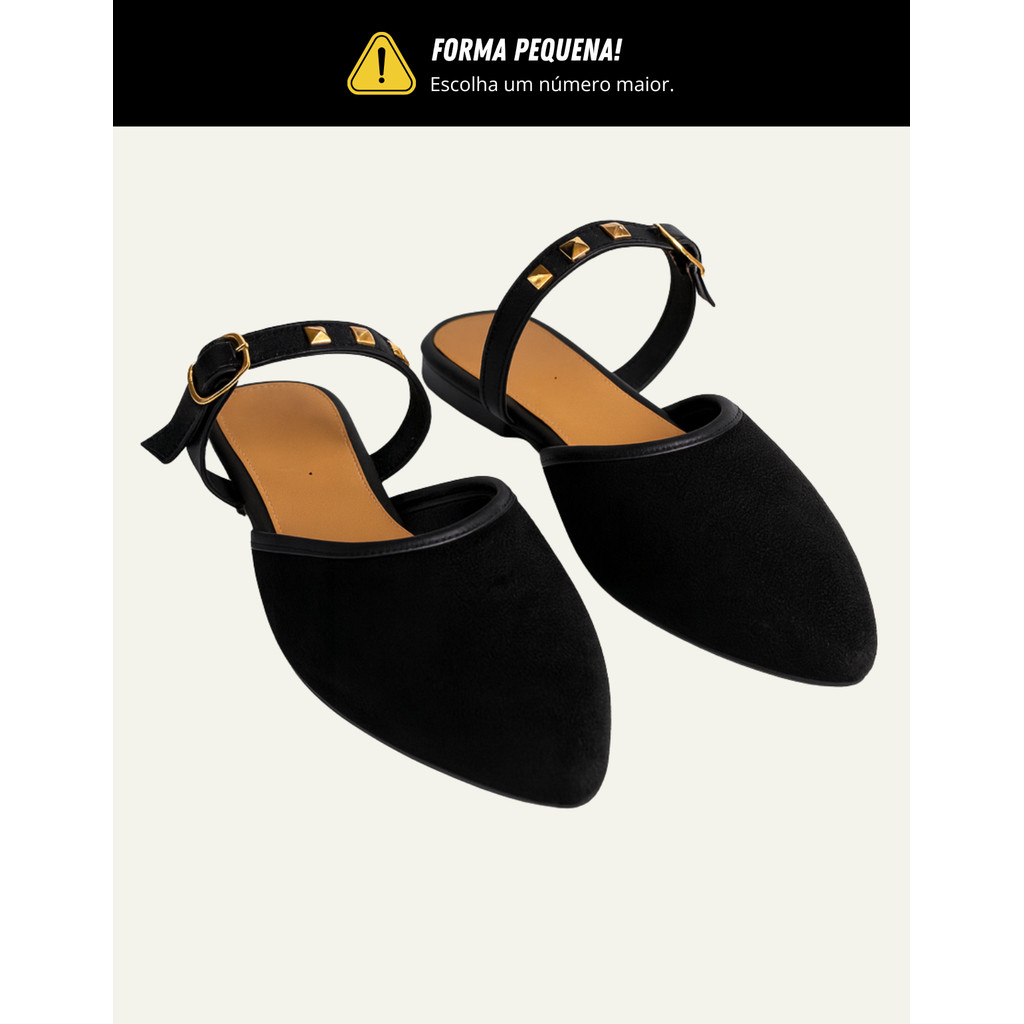 Sandália Mule Feminina Suede Bico Fino Spikes Fivela Elegante Confortável Paula