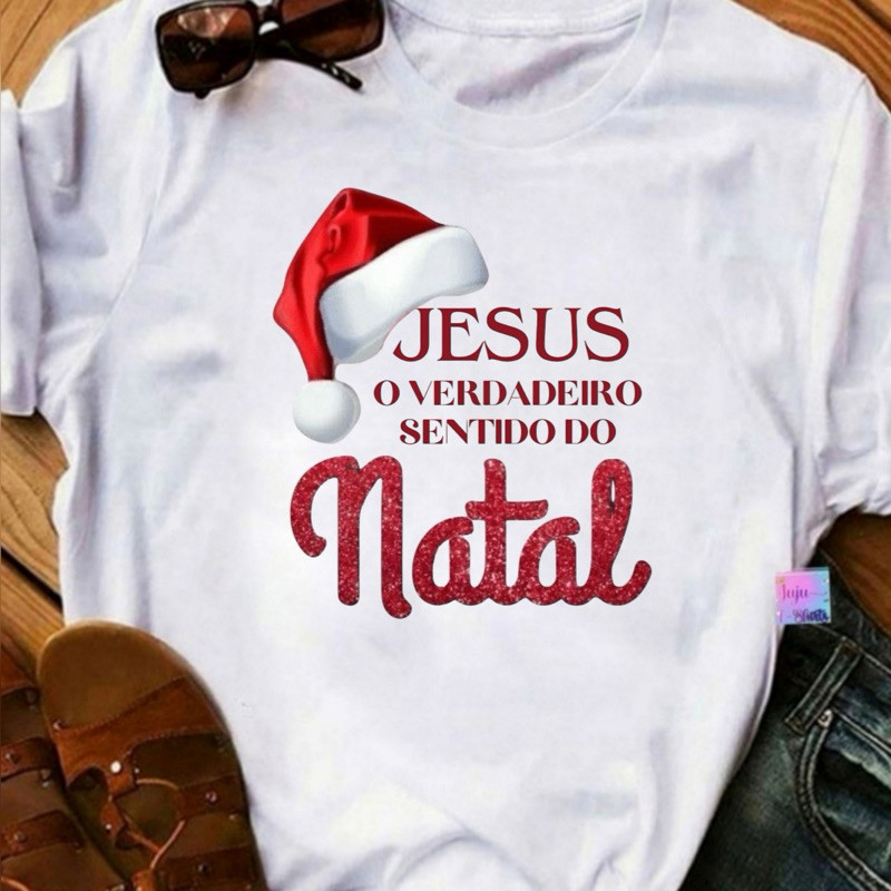 T-Shirt Feminina Blusa Jesus/Feliz Natal/Natalinas/Comemoração de Nata Camiseta 100% Algodão