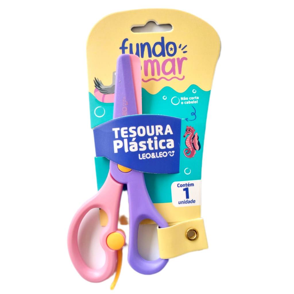 10185 - Tesoura Escolar Plástica Fundo do Mar - Blister em Oferta na Shopee