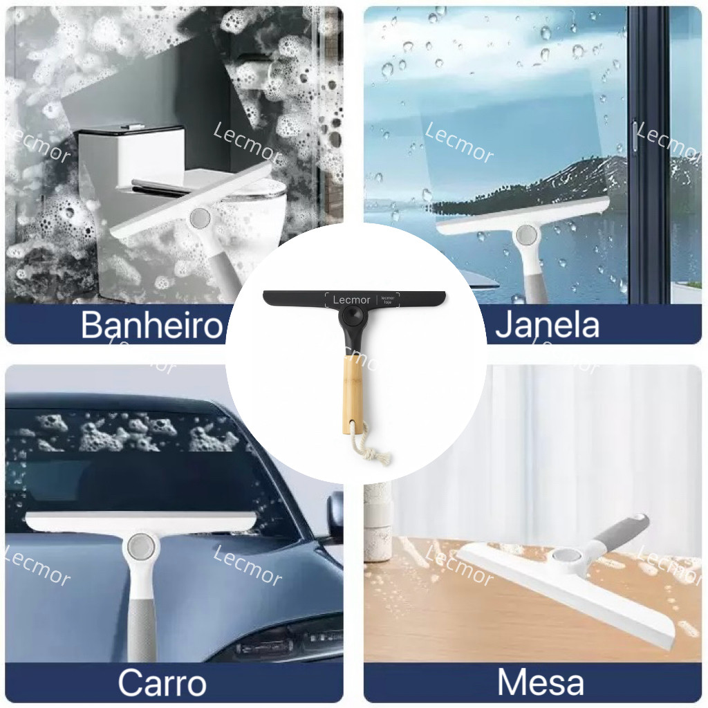 Rodo Limpa Vidros e Espelhos com Cabo de Bambu e Rotação 360° Para Limpeza Sem Manchas e Sem Esforço