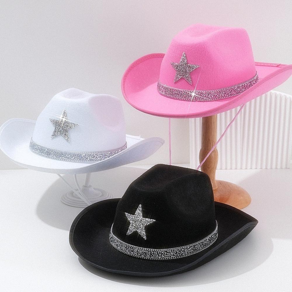 Chapéu De Cowboy Ocidental Para Meninos E Meninas , Chapéus De Festa Com Tema De Feltro Estrela Prateada Brilhante