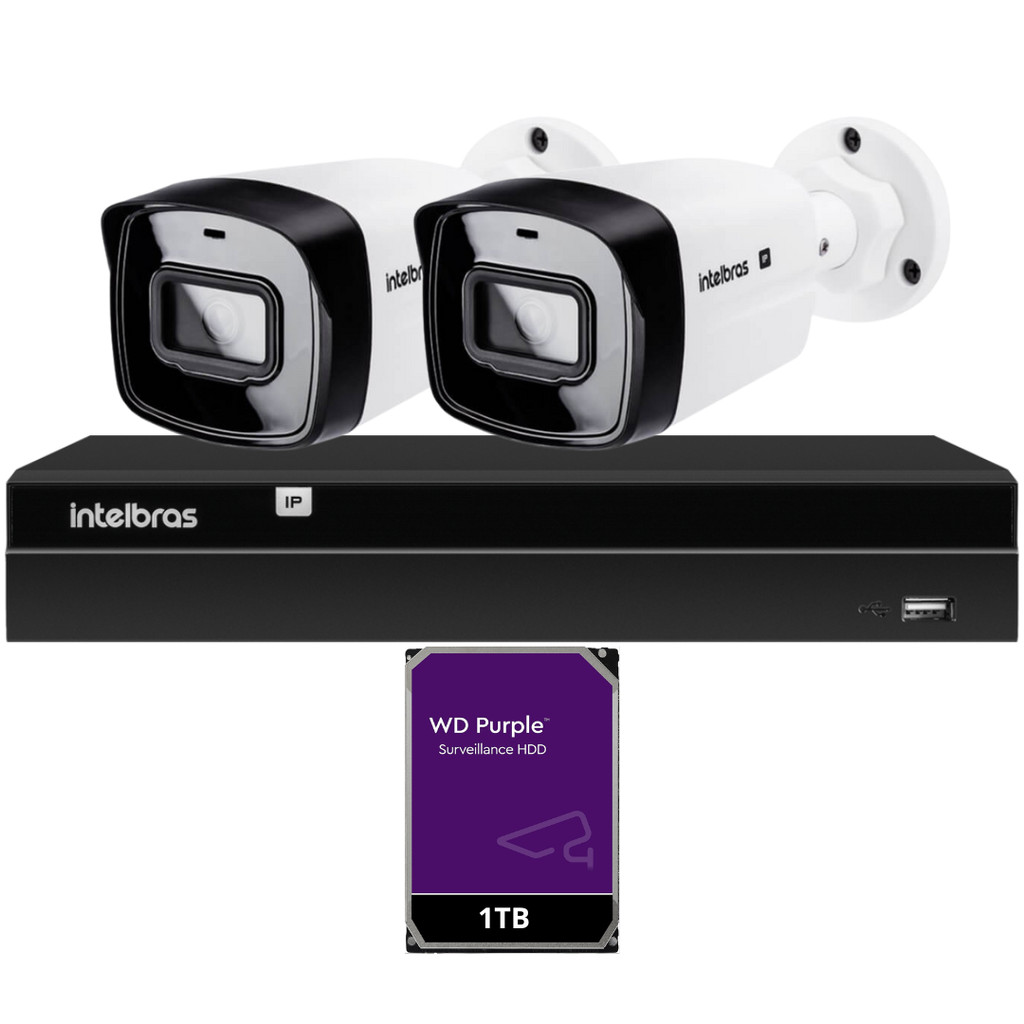 Kit 2 Câmeras IP Vipc 1230B Intelbras NVD 1404P HD 1TB Purple