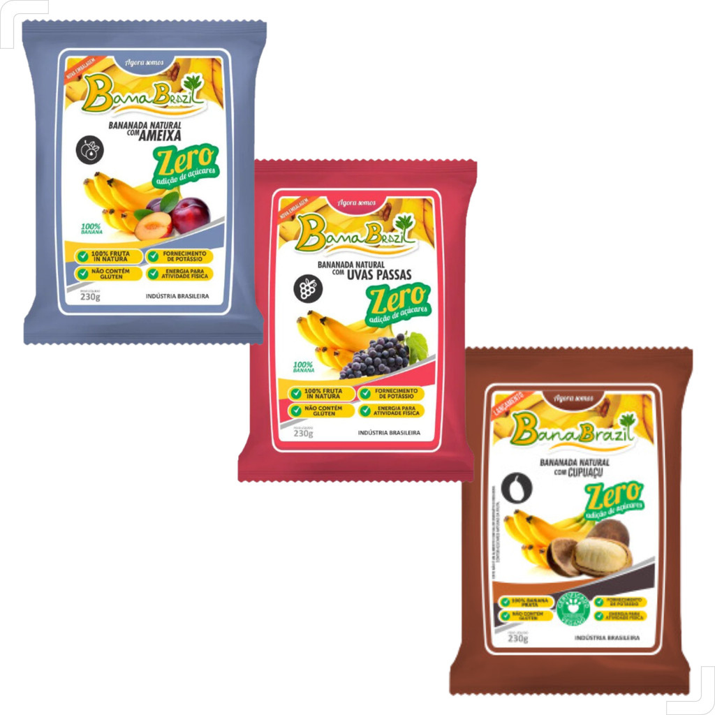 bananada Ameixa-Uvas Passas-Cupuaçu - 03 Pacotes
