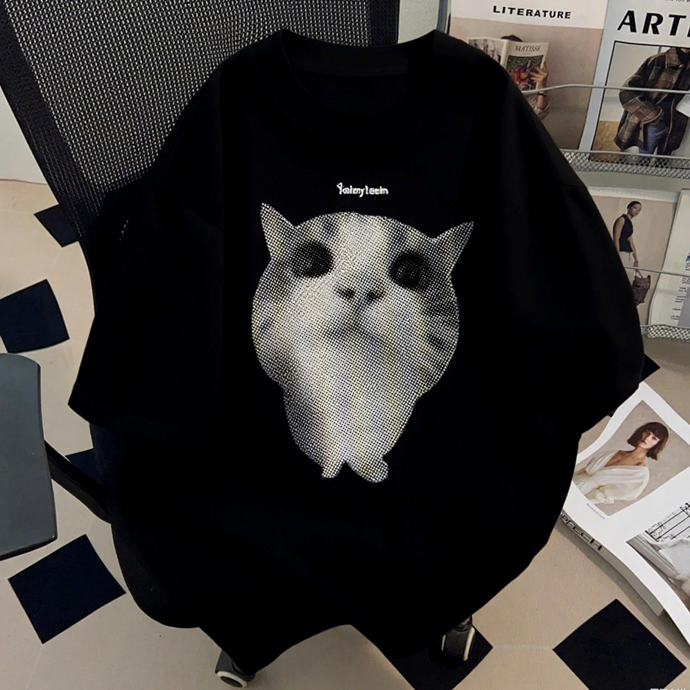 Camiseta Oversized Gatinho Meme Streetwear  Unissex Algodão Premium Estilo e Conforto