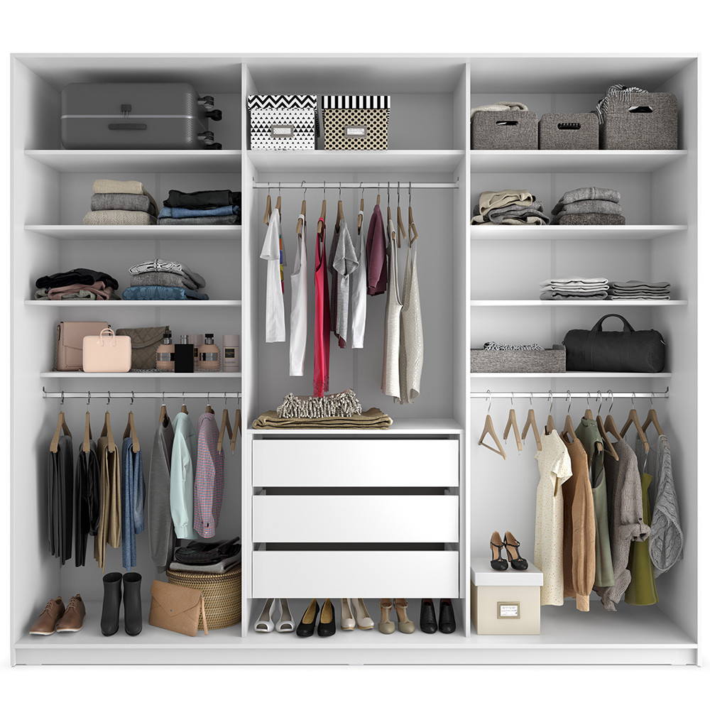 Closet Casal Guarda Roupa Sem Porta 237cm 3 Gavetas MDF Pisa R02 Branco - Lyam Decor — imagem 2 de 2