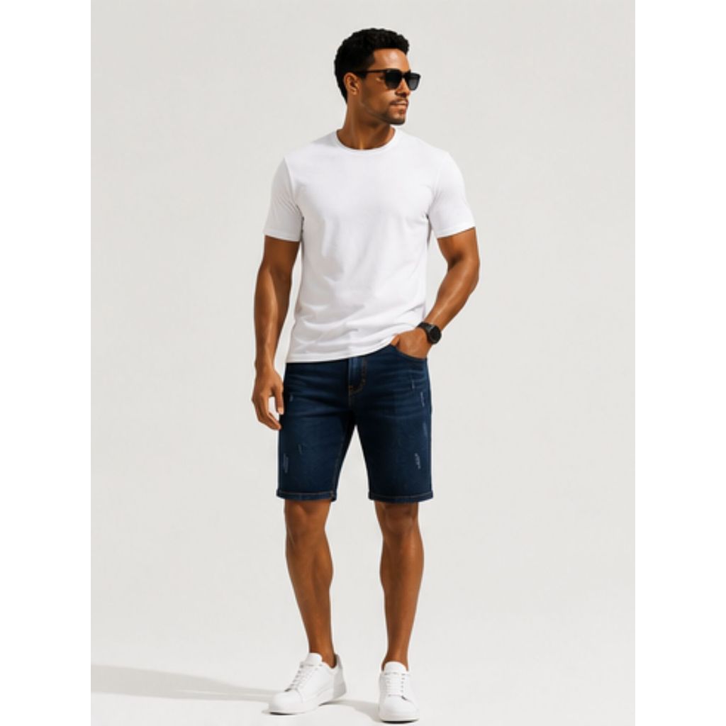 Bermuda Masculina Jeans Reta Tradiconal Elastano Confortável Premium Delicada