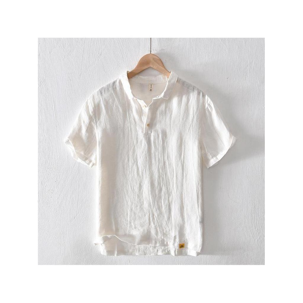 T26023 verão novo estilo estilo fino cor sólida curto camiseta masculina Casual respirável costura lapela camiseta de ma