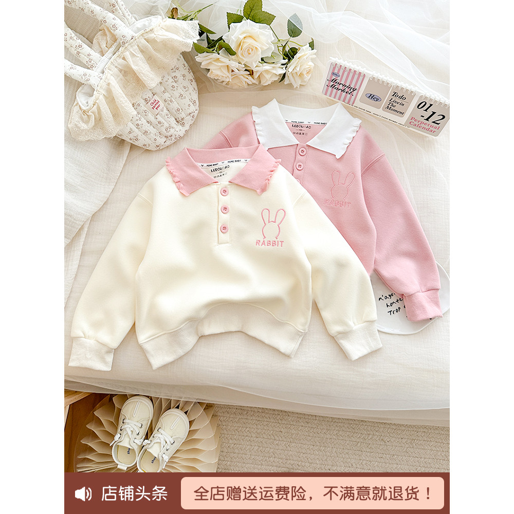 Moletom feminino estilo primavera infantil gola boneca camiseta estilo ocidental bebê manga comprida Top interno roupas 