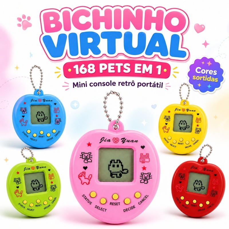 Bichinho Virtual Tamagochi 168 Pets Mini Game Infantil Retrô Maçã Portátil Brinquedo