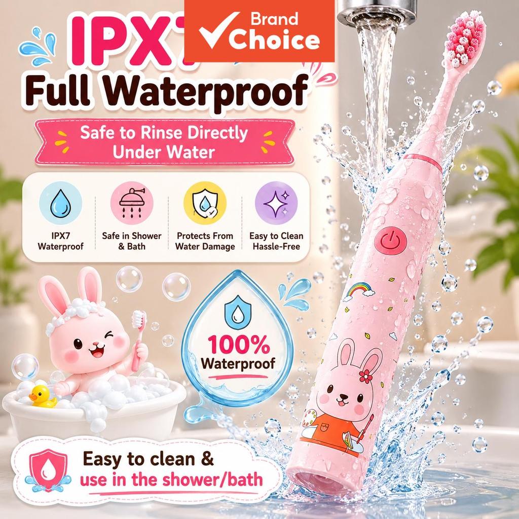 Escova de Dentes Elétrica FREEGRIN para Crianças, Cerdas Macias, À Prova D'água IPX7, Smartbrush Feno para Crianças,