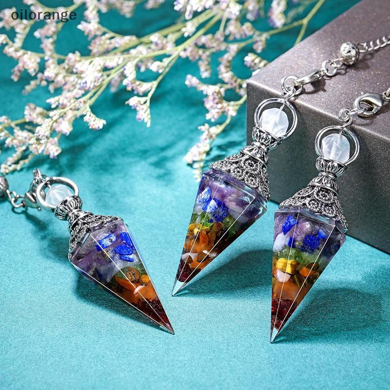 OLL Natural 7 Chakra Cura Cristais Pêndulo Para Radiestesia Adivinhação Quartzo Pedra Pêndulos Antigo Reiki Pingente Jói
