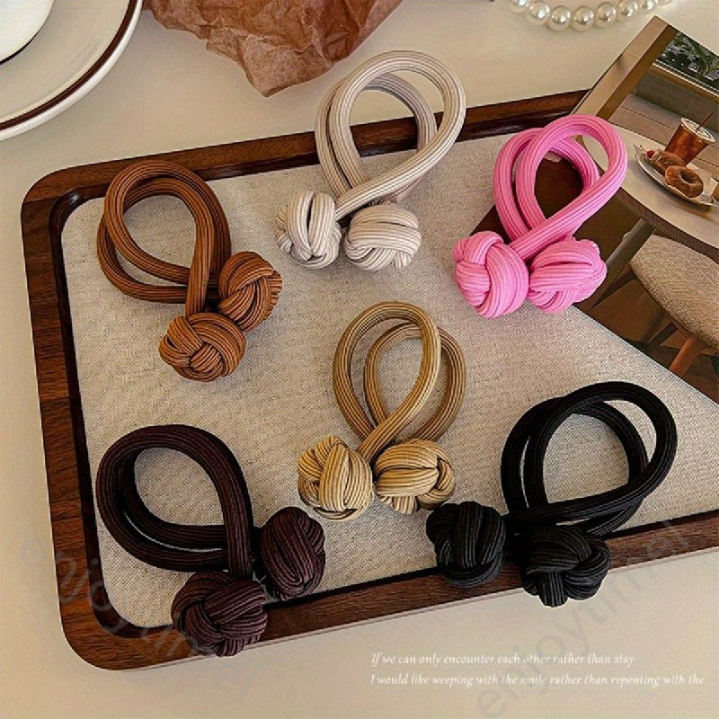 4pcs Laço de Cabelo com Nó Alta Elasticidade Corda de Cabelo Cor Sólida Anel de Cabelo Durável Suporte de Rabo de Cavalo