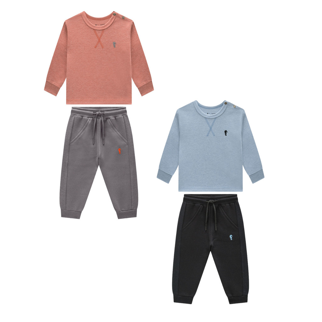 Conjunto Infantil Masculino Camiseta Suedine E Calça Moletom Felpado