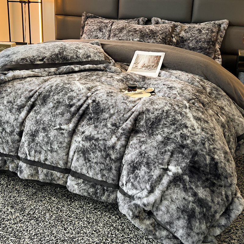 Pele velo leite velo duplo canto conjunto luz luxo High-End coelho pelúcia conjunto de quatro peças Coral velo inverno c