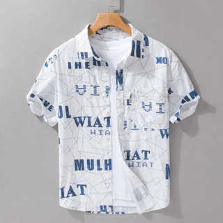 Camisa masculina estampada de manga curta verão moda juventude meia manga camisa fina puro algodão meninos solto camisa 