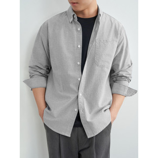 [Pure Cotton Oxford Spinning] Camisa Giyomon masculina manga comprida negócios Casual cinza fácil de cuidar Commuter pri