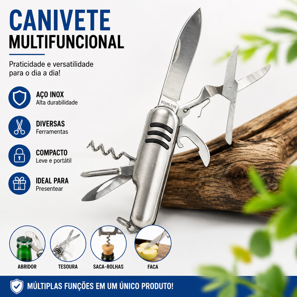 Canivete Tipo Suíço Dobravél Multiuso De Aço Inoxidável Acampamento Camping Chaveiro