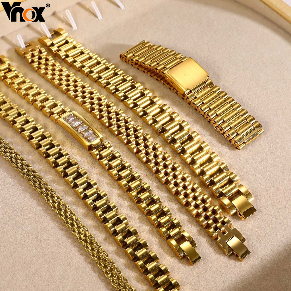 Vnox Pulseira De Aço Inoxidável Banhada A Ouro Relógio De Metal Plano Acessório Unissex