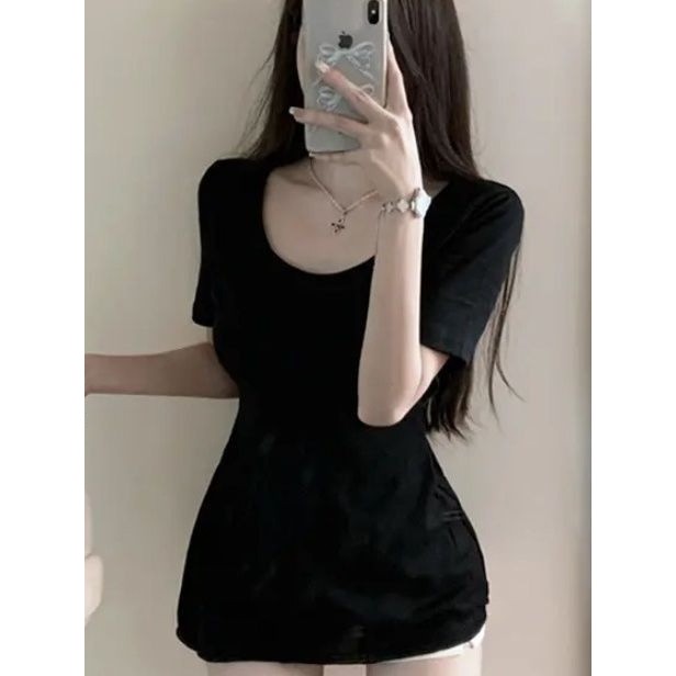 Tamanho grande gordura mm Slim-fit cintura estreita manga curta verão novo estilo capa barriga quente menina camiseta de