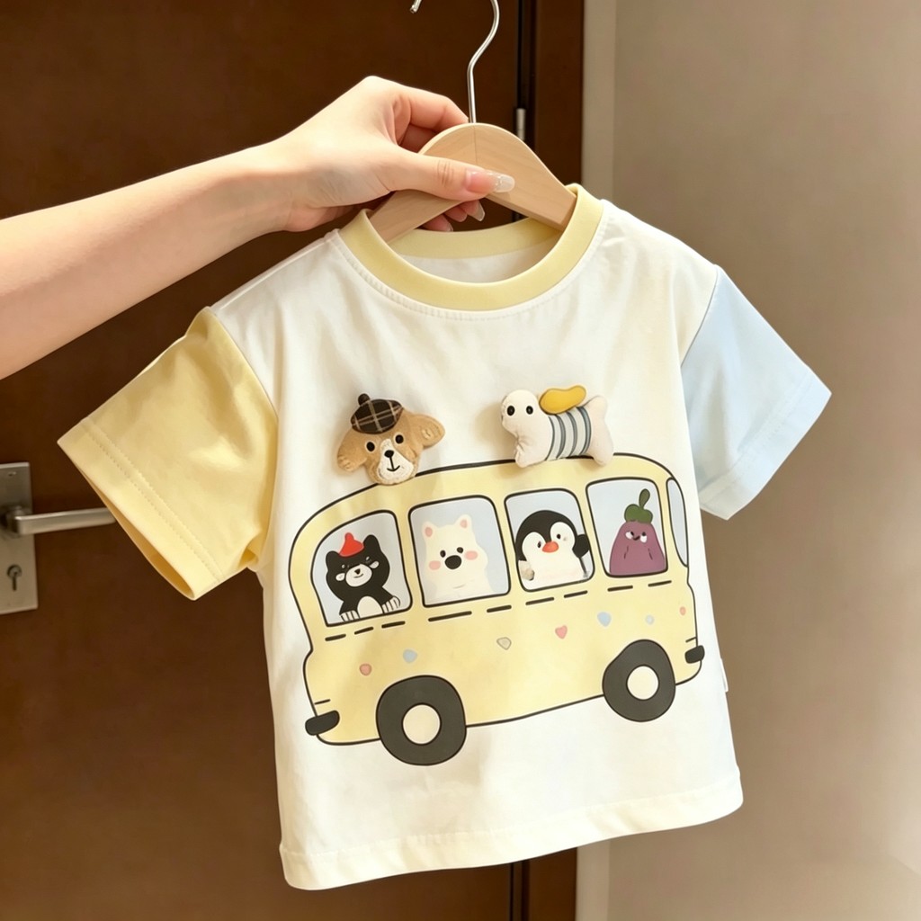 Crianças puro algodão dos desenhos animados de manga curta camiseta verão novo estilo tridimensional filhote de cachorro