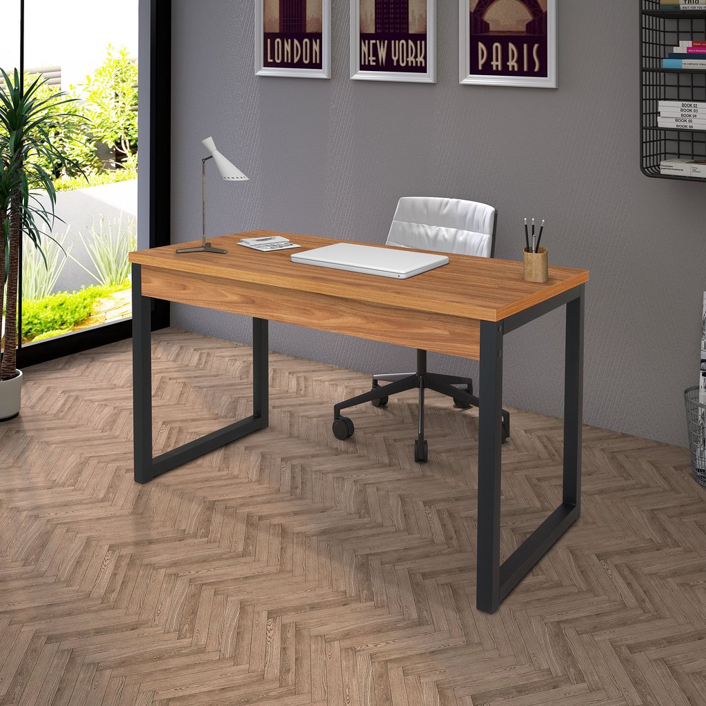 Escrivaninha Mesa Escritório Oficce 120cm Industrial Preto Fosco e Amendoa Preto Fosco/Amendoa