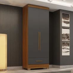 Guarda Roupa 100% MDF 2 Portas 1 Gaveta Smart Plus Espresso Móveis Bege/Cinamomo/Chumbo Cinamomo/Chumbo