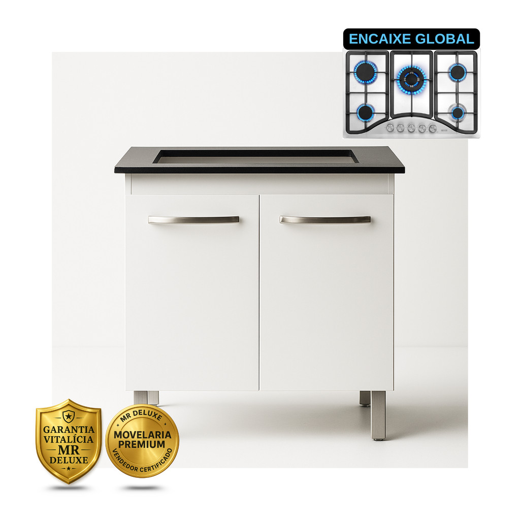 Imagem Balcão Cooktop Para Cozinha 4 e 5 Bocas com 2 Portas Compacto - Armario Resistente Balcão Jade