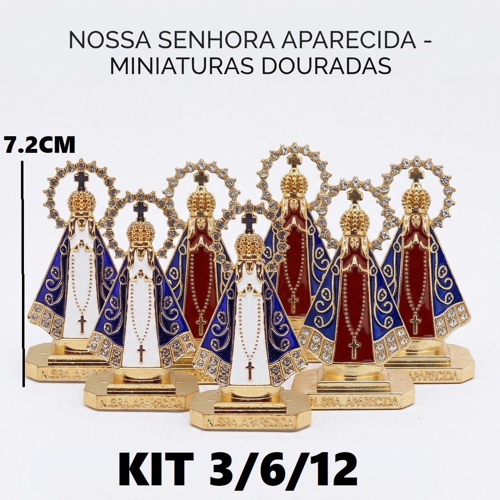 Imagem Nossa Senhora Aparecida em Metal 7,2cm com Base Adesiva | Kit 3, 6 ou 12 Peças