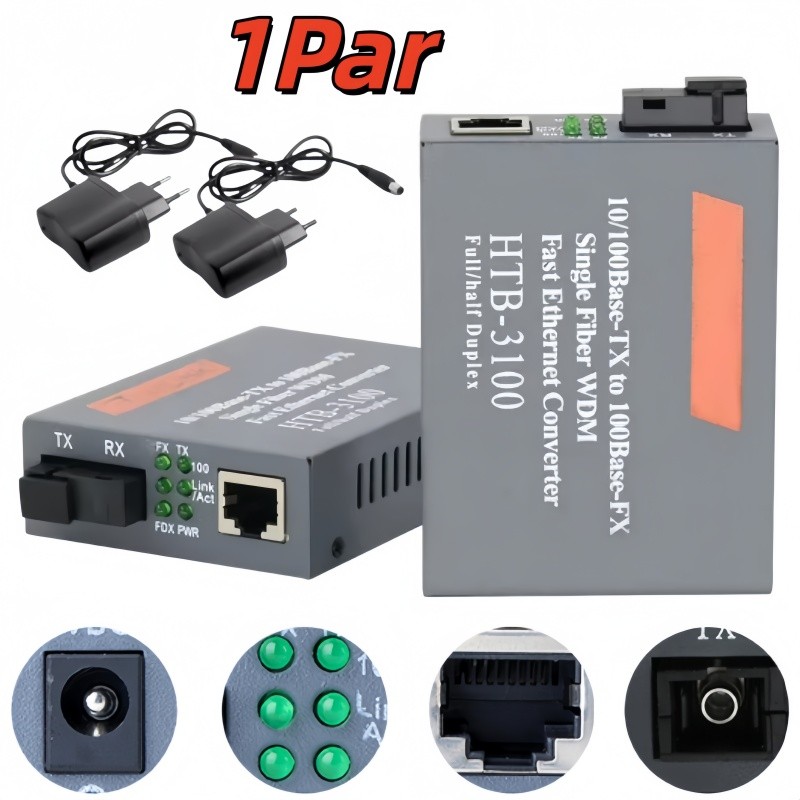 1 Par Convertidores Fibra Óptica Medios 10/100 Ethernet 25km