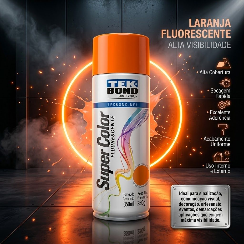 Tinta Spray Aerossol 350ml/250g Tekbond Fluorescente Cor a Escolher Rosa Verde Amarelo Laranja · foto 2