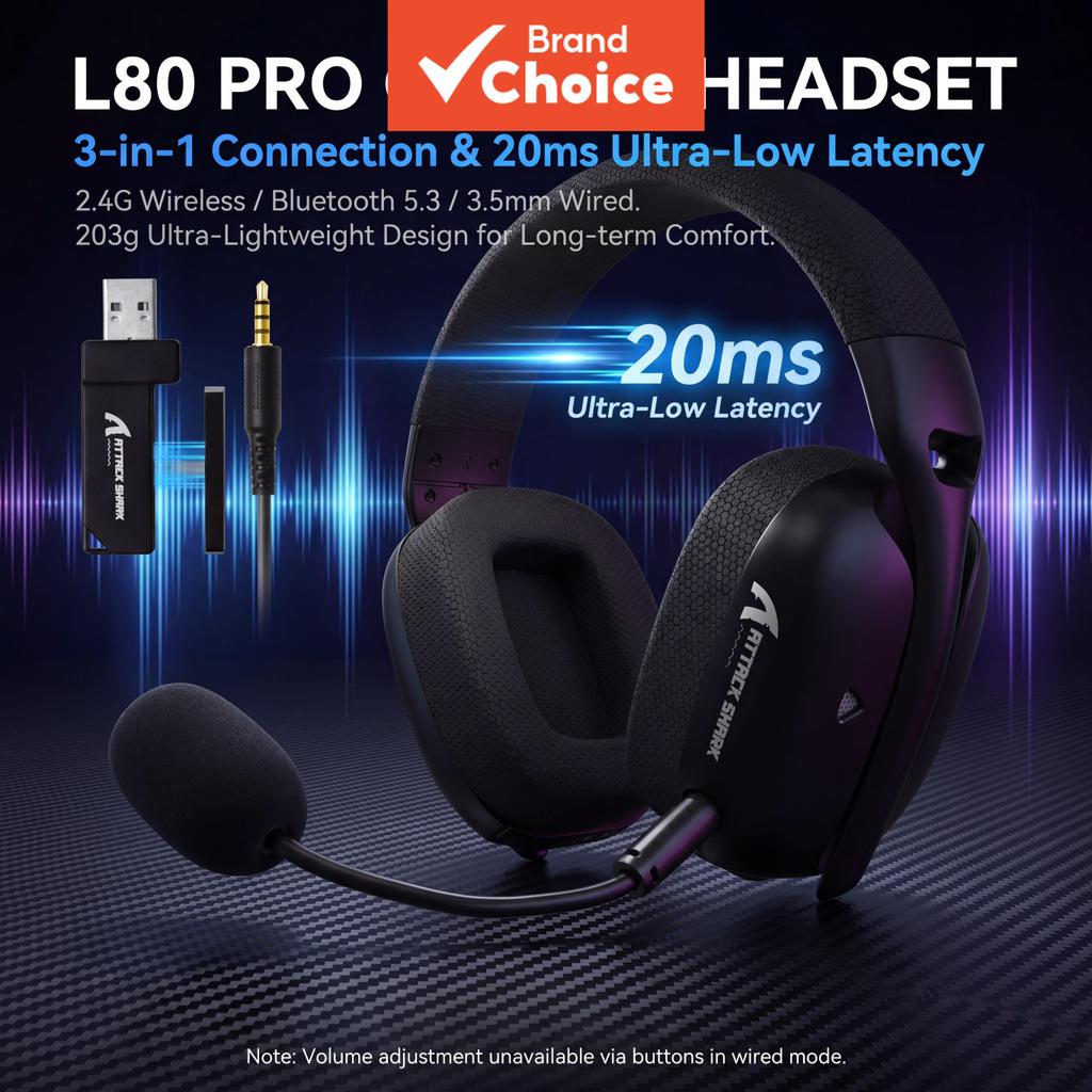 Fones De Ouvido Ultraleves Para Jogos Attack Shark L80PRO 3 Modos 2.4G BT5.3 3.5 Mm Lightseed Sem Fio 20 Ms De Baixa Lat