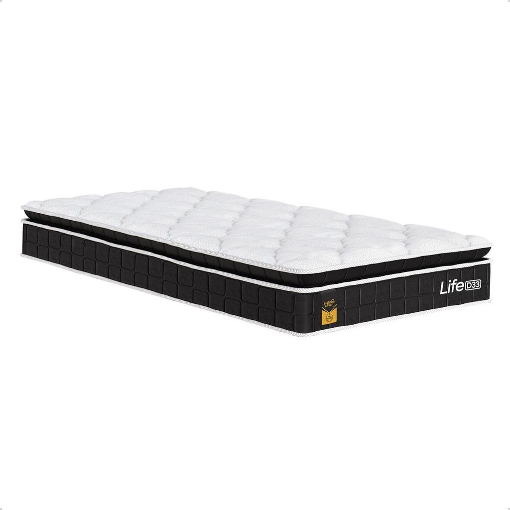 Colchão Solteiro Life D33 Pillow Top Preto 17x88x188cm - e-Shop Casa