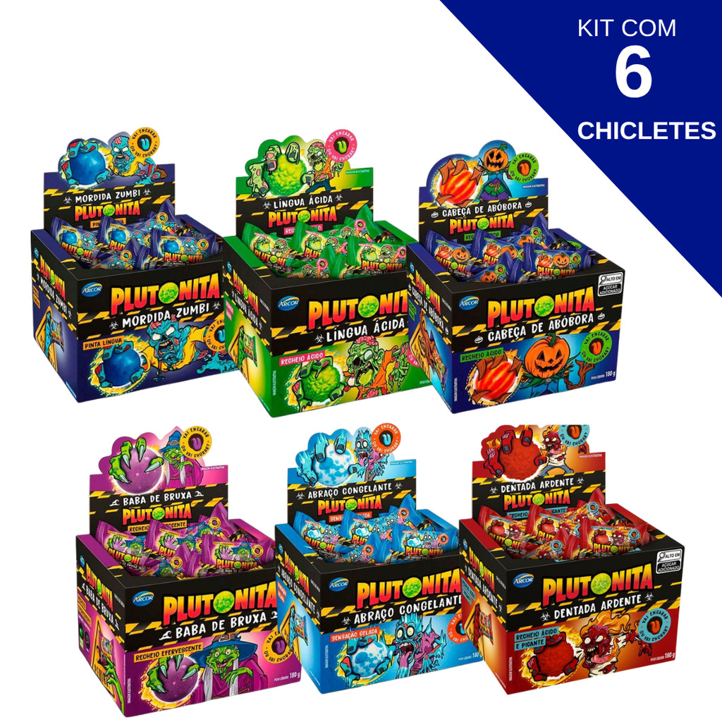 Kit Com 6 Chicletes Plutonita Sabores De 180g
