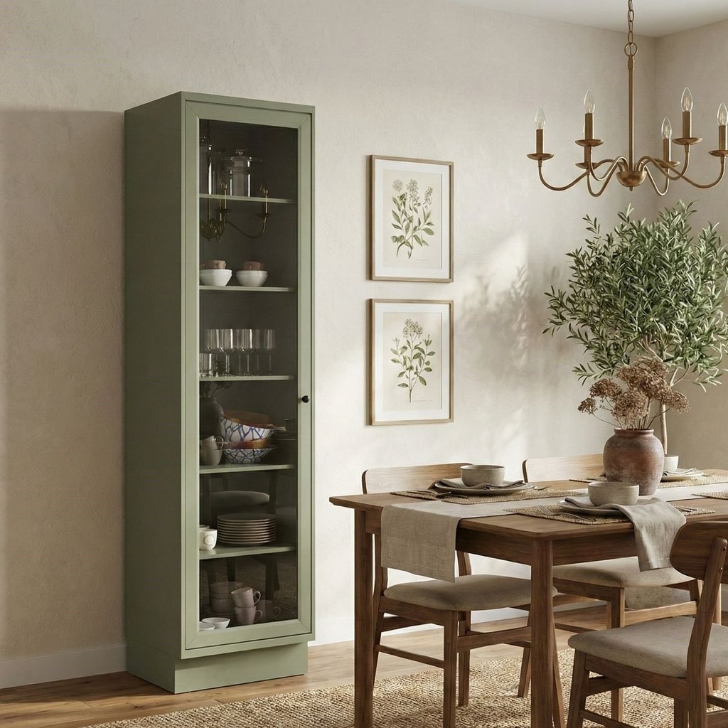 Cristaleira 1 Porta com Vidro 60cm Cozinha Sevilha 100% MDF Verde Verde
