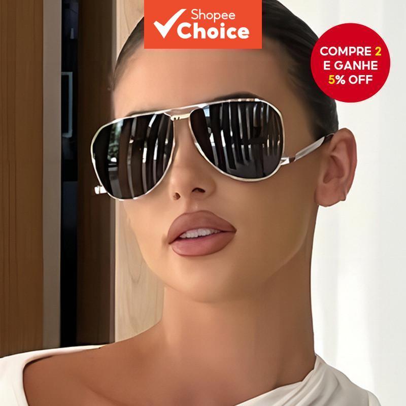 Óculos de Sol Piloto Metálicos Femininos Retrô Moda, Proteção UV400, Óculos de Proteção Solar Diário