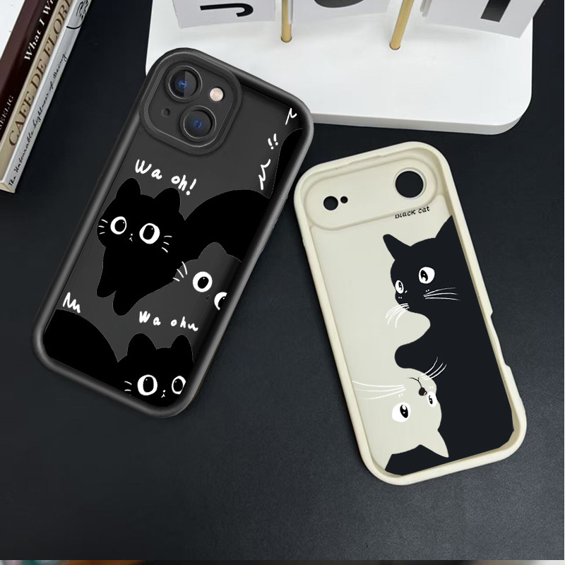 Capa Adorável de Gato Preto para Samsung Galaxy A57 A17 A07 A56 A16 A06 A27 A55 A54 A54 A53 A15 A14 A35 A34 A52 A73 A12 