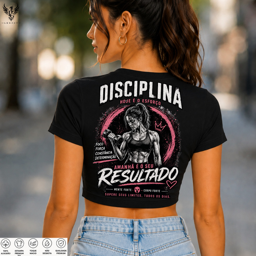 Cropped T-Shirt Feminino Estampado Academia Diciplina E Resultado  100% Algodão | Confortável, Macio e Versátil