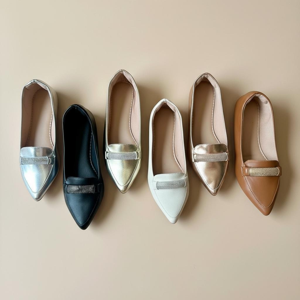Sapatilha Feminina Confortável Luxo Elegante Mocassim Sapato Feminino Bico Fino Strass