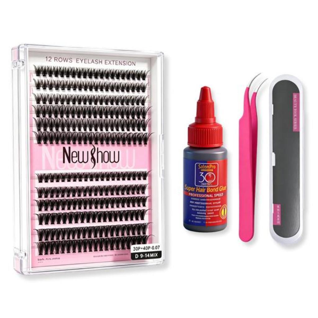 Kit Completo NewShow Cílios 240 Clusters Volume Max Curvatura D Volume Natural com Cola e Pinça