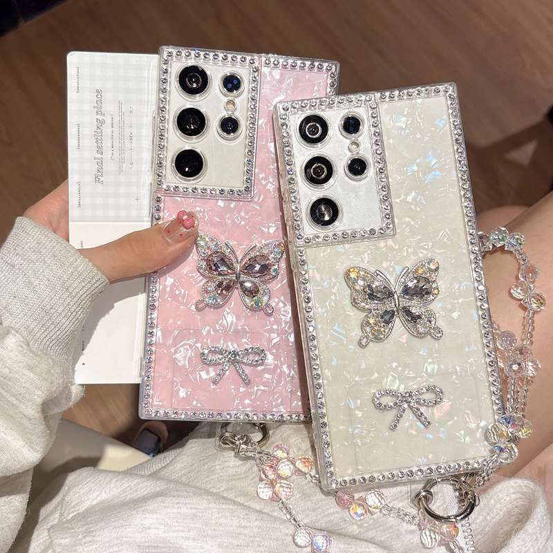 Concha Borboleta Diamante Corrente Caso De Telefone Para Samsung Galaxy A14 A24 A34 A54 A13 4G A23 A33 A53 A52 A55 A35 A