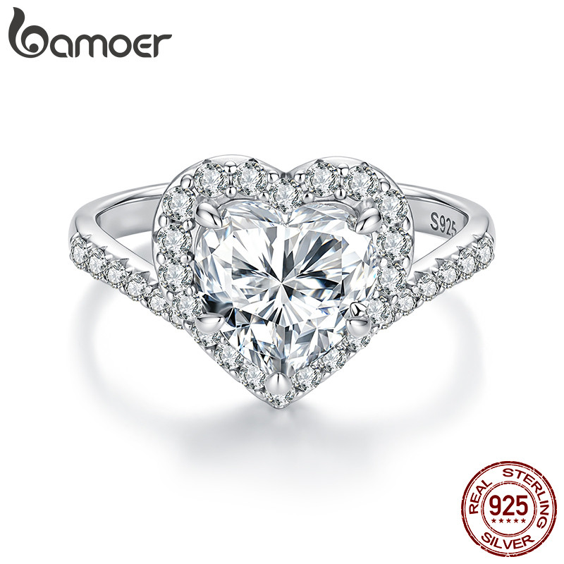 Bamoer 925 Prata Esterlina Moissanite Anel 2CT Coração Jóias De Casamento Presente Para Mulher Com Certificado — imagem 2 de 2