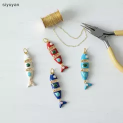 Amuletos De Peixe Esmaltados Coloridos Para Fazer Joias De Animais Boêmios DIY