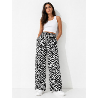 Calça Pantalona Feminina Estampa Zebra Wide Leg Cintura Alta com Cordão Soltinha Moda Casual