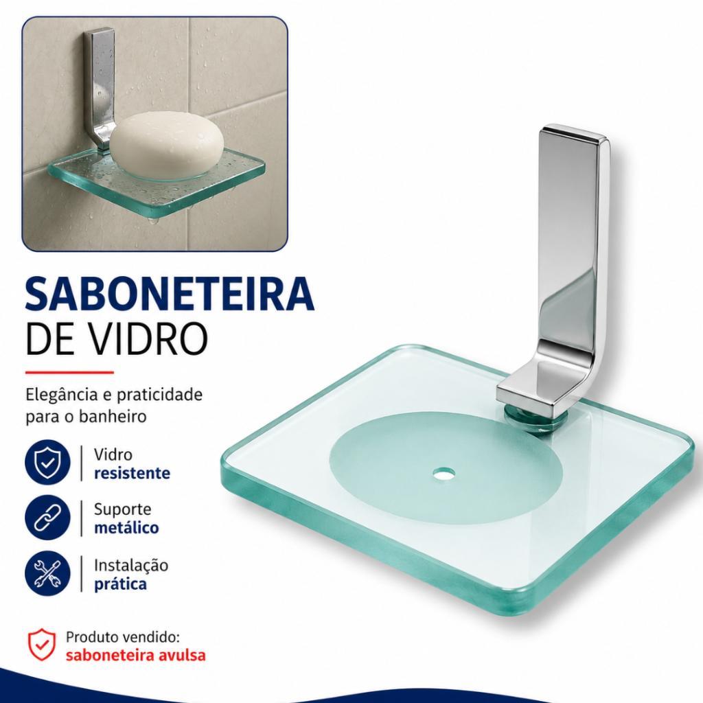 Saboneteira de vidro Reto 10x15 cm com Vazão Fixação Dupla Oculta de Parede